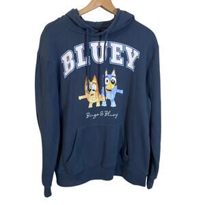 Bluey & Bingo Licensed Hooded Sweatshirt Muted Blue Graphic Print Sz L Unisex
